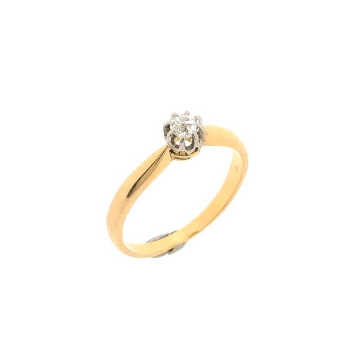 18 Krt. Gouden solitair ring met bolsjewiek diamant | Ca...., Sieraden, Tassen en Uiterlijk, Ringen, Dame, Met edelsteen, Overige kleuren