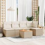 vidaXL 6-delige Loungeset met kussens poly rattan beige, Verzenden, Nieuw, Rotan, Loungeset