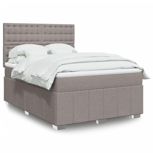 vidaXL Boxspring met matras stof taupe 140x190 cm, Huis en Inrichting, Slaapkamer | Bedden, 140 cm, 190 cm of minder, Tweepersoons