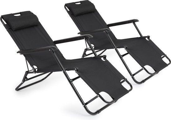 2dekans | 909 Outdoor Set van 2 Ligbedden – Inklapbaar &, Huis en Inrichting, Stoelen, Zwart, Zo goed als nieuw, Ophalen of Verzenden