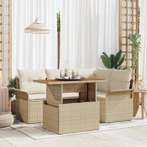 vidaXL 5-delige tuin eettafelset met kussens in beige poly, Tuin en Terras, Tuinsets en Loungesets, Nieuw, Rotan, Verzenden