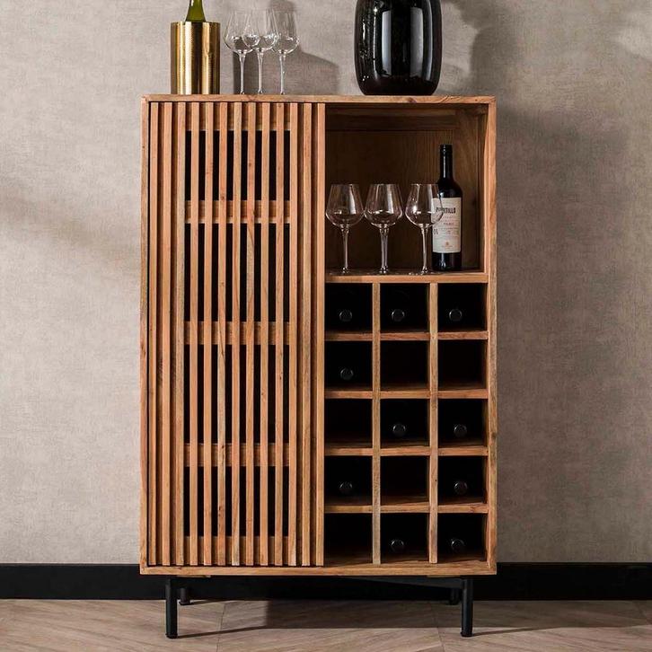 *WOONWINKEL* Wijnkast Met Latten Schuifdeur, Huis en Inrichting, Woonaccessoires | Wijnrekken, Nieuw, Verzenden