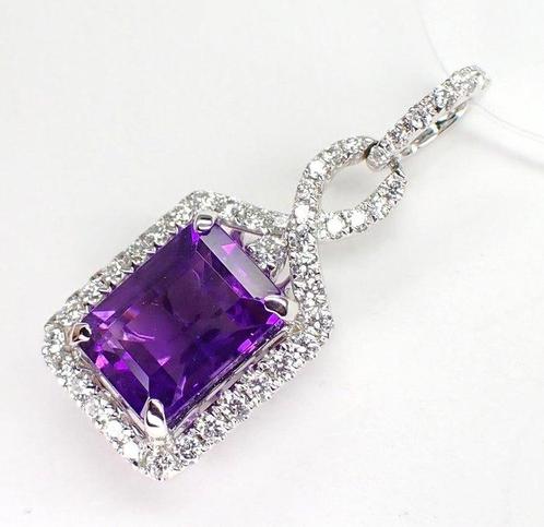 Hanger - 18 karaat Witgoud - 1.90ct. tw. Amethist - Diamant, Sieraden, Tassen en Uiterlijk, Antieke sieraden