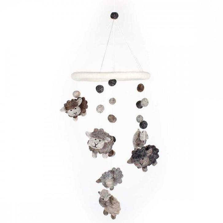 Vilten Mobiel met Wollige Schaapjes Naturel Grijstinten - 50, Kinderen en Baby's, Kinderkamer | Inrichting en Decoratie, Nieuw