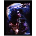 3d schilderij Vrouw met wolven en uil NIEUW, Nieuw, Ophalen of Verzenden