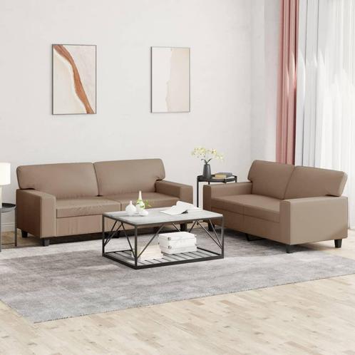 vidaXL 2-delige Loungeset kunstleer cappuccinokleurig, Huis en Inrichting, Banken | Bankstellen, Nieuw, Leer, Vierpersoons of meer