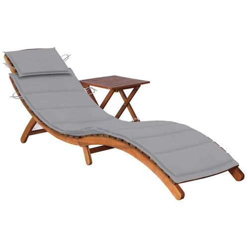 vidaXL Ligbed met tafeltje en kussen massief acaciahout, Tuin en Terras, Ligbedden, Nieuw, Verzenden