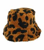 Bucket Hat Teddy Imitatie Bont Panter Print Bruin Zwart, Verzenden, Nieuw