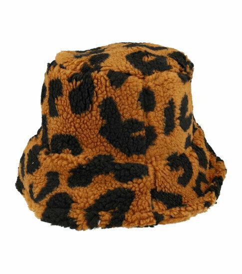 Bucket Hat Teddy Imitatie Bont Panter Print Bruin Zwart, Sieraden, Tassen en Uiterlijk, Uiterlijk | Haarverzorging, Verzenden