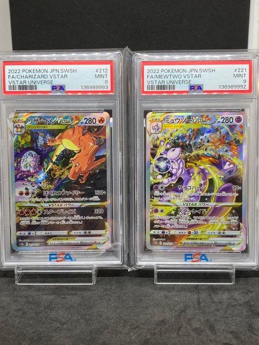 Pokémon - 2 Graded card - Mewtwo, Charizard #221/172 SAR,, Hobby en Vrije tijd, Verzamelkaartspellen | Pokémon
