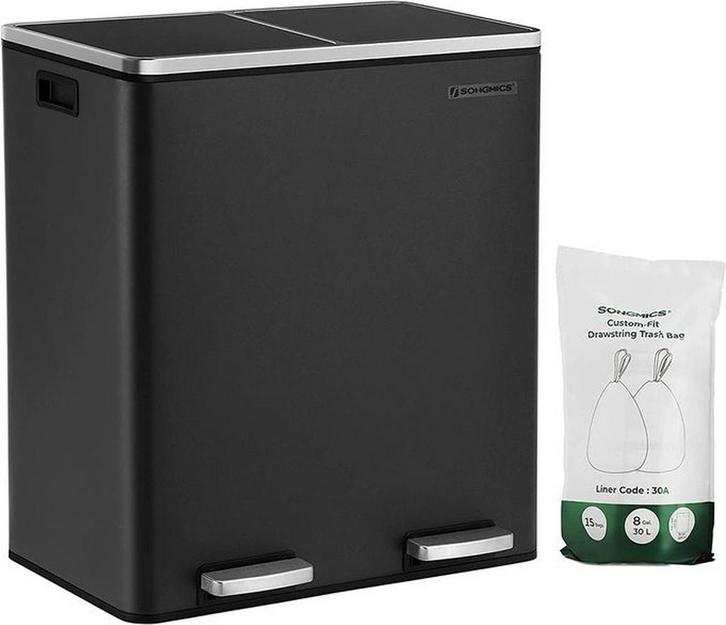 Prullenbak - Pedaalemmer met 2 Vakken - 60 liter -, Huis en Inrichting, Woonaccessoires | Prullenbakken, Verzenden