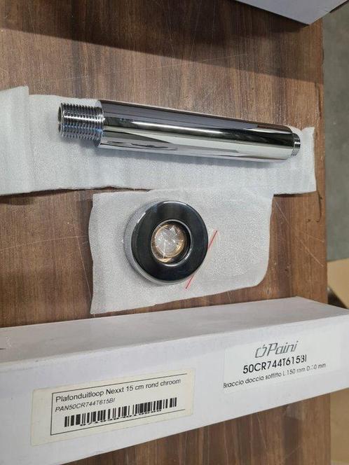 Plafond uitloop 15 cm rond chroom met rozet, Doe-het-zelf en Verbouw, Sanitair, Overige typen, Nieuw, Chroom, Ophalen of Verzenden