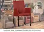 Leren eetkamerstoel Comfort met wieltjes en armleuning -, Huis en Inrichting, Stoelen, Nieuw, Leer, Ophalen of Verzenden, Rood
