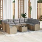 vidaXL 10-delige Tuinbankenset met kussens in poly rattan, Tuin en Terras, Verzenden, Nieuw, Rotan