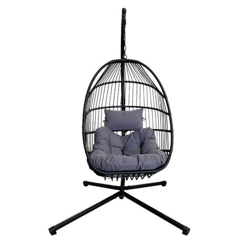 Hangstoel Egg Chair - grijs of beige - binnen en buiten, Huis en Inrichting, Stoelen, Eén, Zwart, Nieuw, Metaal, Riet of Rotan