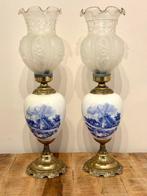 Tafellamp (2) - Porselein, Brons - Twee lampen in Delftse