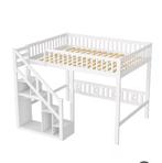 Kinderhoogbed van massief hout met trap en opbergruimte, Verzenden, Nieuw