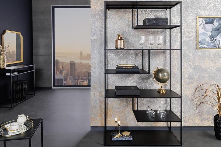 Moderne boekenkast DURA STEEL 180 cm zwarte metalen staande, Huis en Inrichting, Kasten | Overige, Ophalen of Verzenden