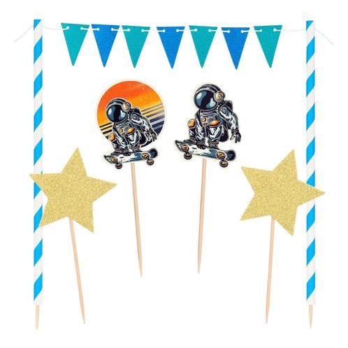 Space Party Taarttopper 5 delig, Hobby en Vrije tijd, Feestartikelen, Nieuw, Verzenden