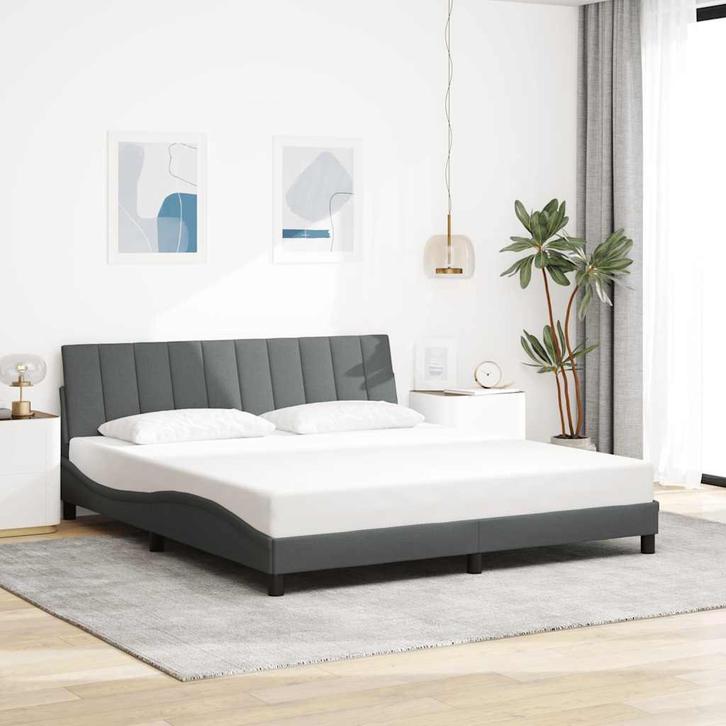 vidaXL Bedframe zonder matras Hanko stof donkergrijs, Huis en Inrichting, Slaapkamer | Bedden, 80 cm, 200 cm, Grijs, Eenpersoons