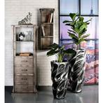 Poly/glasvezel plantenbak Drop antiek zilver H.70cm, Verzenden, Nieuw