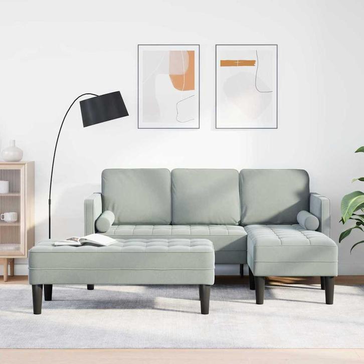 vidaXL Bankstel 2 pcs Lichtgrijs 173 x 131 x 67 cm Fluweel, Huis en Inrichting, Banken | Bankstellen, Nieuw, Minder dan 150 cm