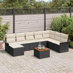 vidaXL Tuin Sofa Set met kussen met opslag 9 pcs Zwart,, Verzenden, Nieuw, Rotan