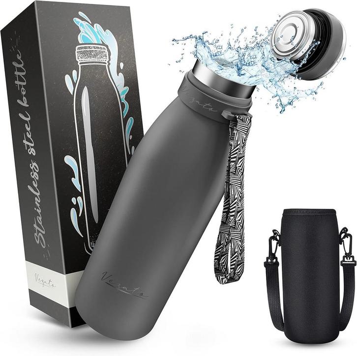 Waterfles RVS Vezato (grijs), Huis en Inrichting, Overige Huis en Inrichting, Ophalen of Verzenden