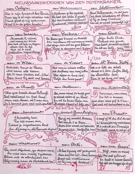Nieuwjaarswensen van De Notenkraker op spotprent (Lithos), Antiek en Kunst, Kunst | Litho's en Zeefdrukken, Verzenden