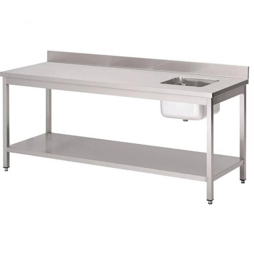 RVS cheftafel met spoelbak rechts en spatrand | 5 formaten, Zakelijke goederen, Horeca | Meubilair en Inrichting, Verzenden