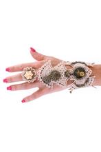 Armband Kant Creme met Ring Great Gatsby Roaring Twenties 1, Kunststof, Verstelbaar, Wit, Nieuw