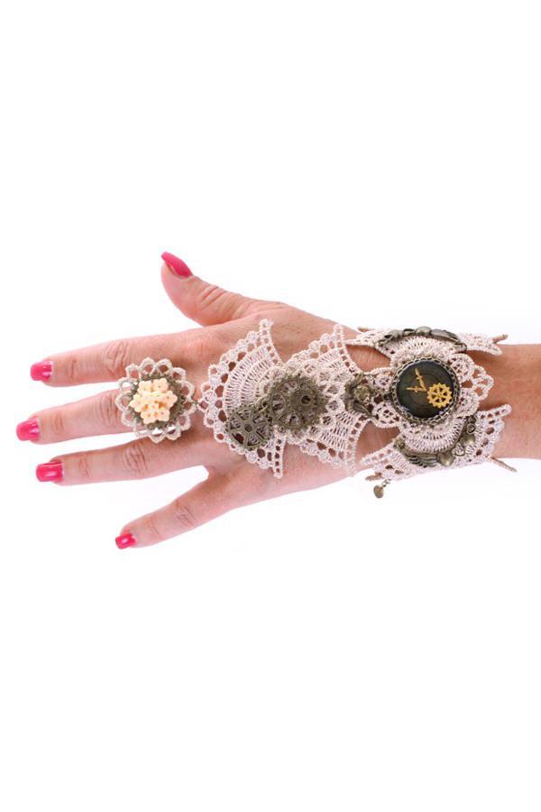 Armband Kant Creme met Ring Great Gatsby Roaring Twenties 1, Sieraden, Tassen en Uiterlijk, Kettingen, Wit, Nieuw, Verstelbaar