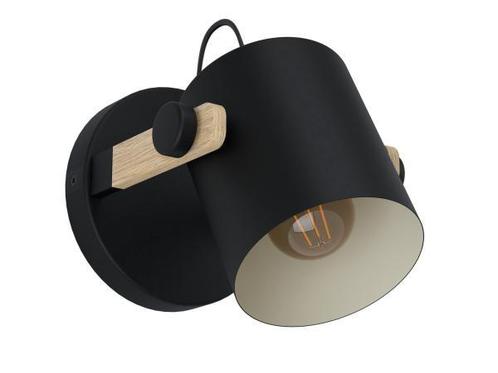Veiling - EGLO Hornwood wandlamp zwart/creme met hout Ø17 c, Huis en Inrichting, Lampen | Wandlampen