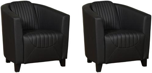 Zwarte leren landelijke kuipstoel - poot hout zwart - Toled, Huis en Inrichting, Fauteuils, 50 tot 75 cm, 75 tot 100 cm, Nieuw