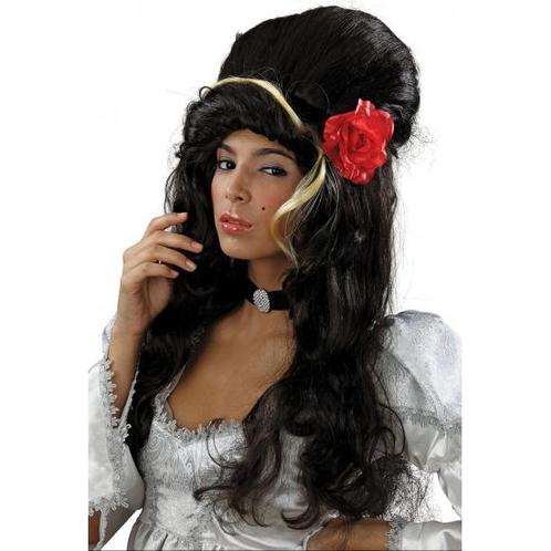 Amy Winehouse pruik met roos - Damespruiken, Hobby en Vrije tijd, Feestartikelen, Verzenden