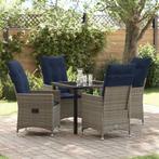 vidaXL Tafel en stoelen set met kussen 5 pcs Grijs PE Rattan, Tuin en Terras, Verzenden, Nieuw