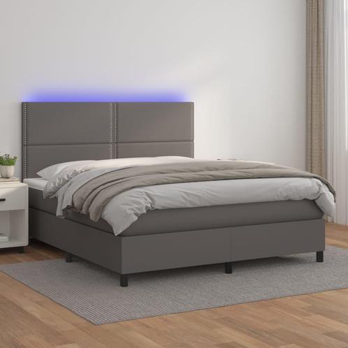 vidaXL Boxspring met matras en LED kunstleer grijs 180x200, Huis en Inrichting, Slaapkamer | Bedden, 80 cm, 200 cm, Grijs, Eenpersoons
