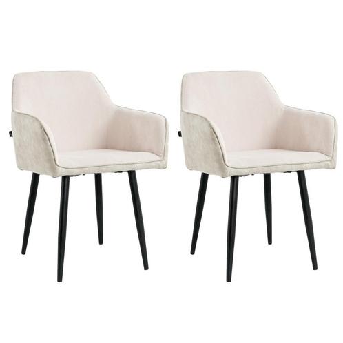 Lina® Tony - Ribstof Eetkamerstoelen - Set van 2 - Beige, Huis en Inrichting, Stoelen, Twee, Overige kleuren, Nieuw, Metaal, Stof