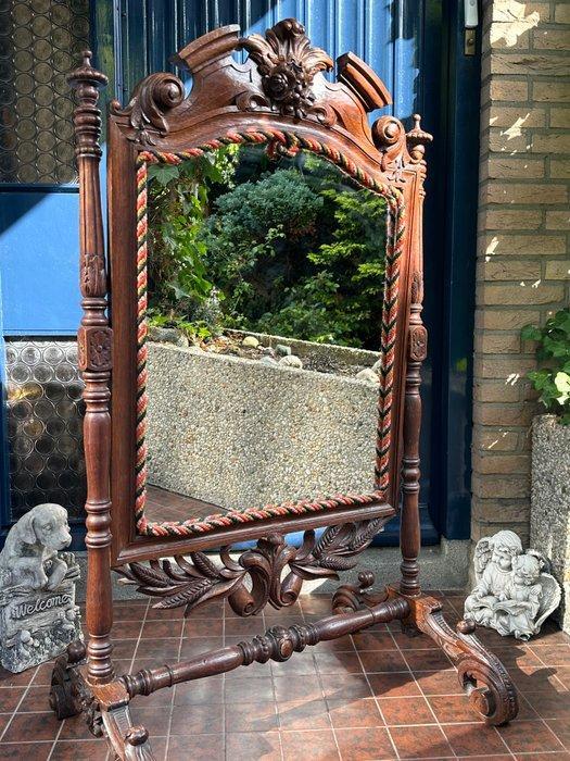 Spiegel - Hout, Glas - mooi gebeeldhouwd en staand, Antiek en Kunst, Antiek | Overige Antiek