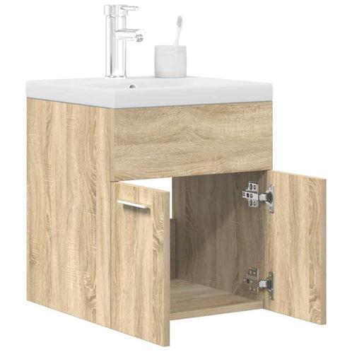 vidaXL Wastafelmeubel met inbouwwastafel en kraan Sonoma, Huis en Inrichting, Badkamer | Badkamermeubels, Nieuw, Verzenden