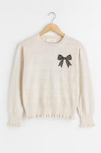 Beige meisjestrui met strik - Herfst/Wintercollectie|NIEUW, Kinderen en Baby's, Kinderkleding | Maat 140, Ophalen of Verzenden