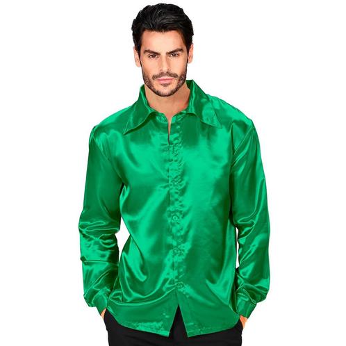 Disco 70S Blouse Groen Heren Satijn, Kleding | Heren, Carnavalskleding en Feestkleding, Nieuw, Verzenden