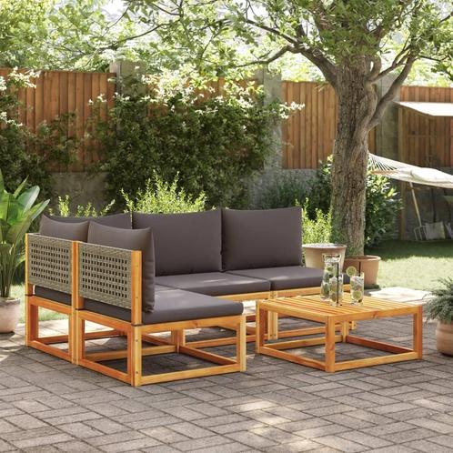 vidaXL 5-delige Loungeset met kussens massief acaciahout, Tuin en Terras, Tuinsets en Loungesets, Loungeset, Nieuw, Hardhout, Verzenden