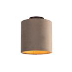 Plafondlamp met velours kap taupe met goud 20 cm - Combi, Huis en Inrichting, Lampen | Plafondlampen, Nieuw, Overige materialen