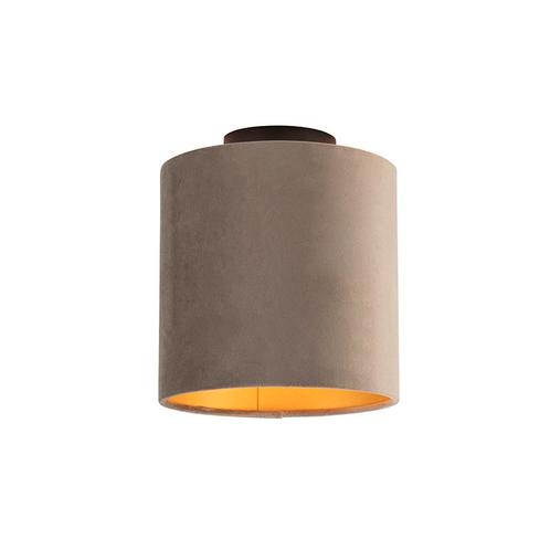 Plafondlamp met velours kap taupe met goud 20 cm - Combi, Huis en Inrichting, Lampen | Plafondlampen, Nieuw, Overige materialen