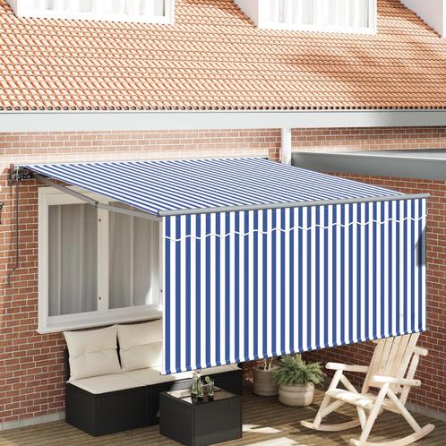 vidaXL Inklapbaar Zonnescherm Blauw en Wit Gestreept 350 x, Tuin en Terras, Zonneschermen, Nieuw, Verzenden