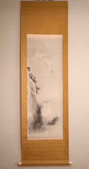 Waterside and flying White Herons - 3 Egrets - hanging, Antiek en Kunst, Antiek | Overige Antiek