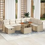 vidaXL 9-delige tuinset met kussen in Beige Poly Rattan, Verzenden, Nieuw, Rotan, Tuinset
