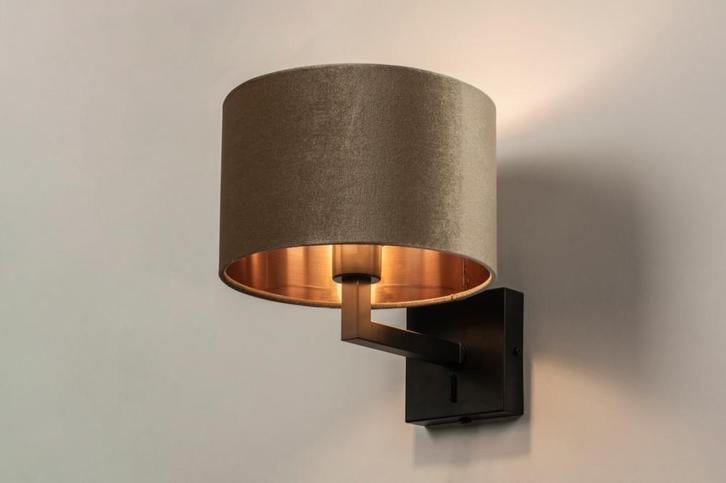 Rietveld Wandlampen - Zwart, Taupe, Koper - Stof, Metaal, Huis en Inrichting, Lampen | Wandlampen, Verzenden