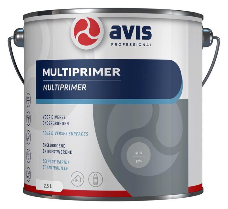 Avis multiprimer 2,5 liter, grijs ral 7040, Doe-het-zelf en Verbouw, Verf, Beits en Lak, Nieuw, Verzenden